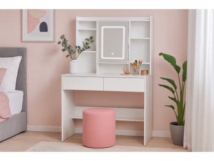 BIELA KOZMETICKÁ STOLIČKA S LED ZRKADLOM A POLIČKOU NA ŠPERKY *2282