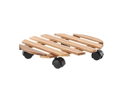 DREVENÝ OKRÚHLY STOJAN NA KVETINÁČ NA KOLIESKACH FI 30 CM *4557