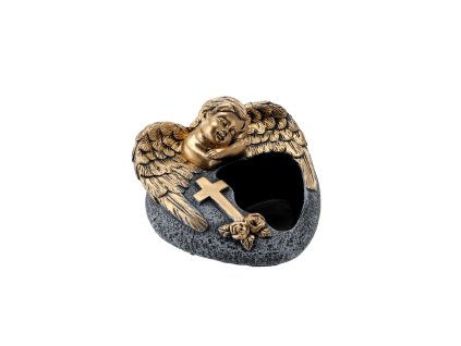CINTORÍNSKA BETÓNOVÁ KVETINÁČ - ANJEL TMAVO SIVÝ - ZLATÝ 16 X 17,5 X 11 CM *8851
