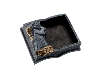 CMENTÁRSKY KVETINÁČ CEMENTOVÝ - KNIHA TMAVO SIVÁ - ZLATÁ 23 X 19 X 7,5 CM *8936