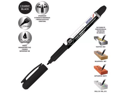 Permanentný technický marker čierny 1 mm DEDRA M89Z03, 2 ks