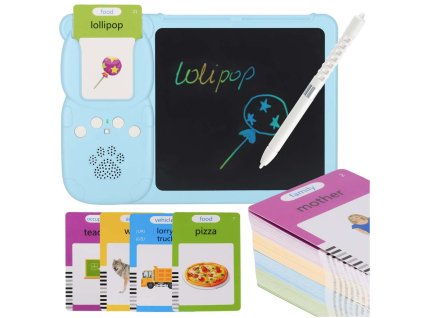 Čítačka flash kariet na učenie angličtiny miznúce pero modré