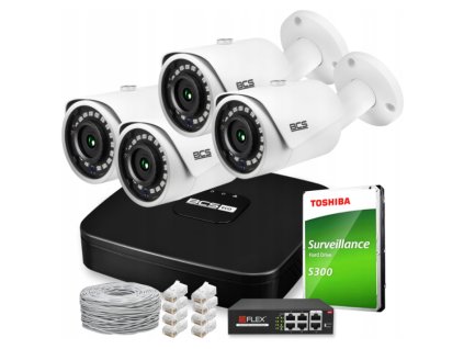 Sada pre monitoring IP 4Mpx, IR30m, 4 IP kamery BCS-L-TIP14FR3, nahrávač 8ch, PoE switch - BCS