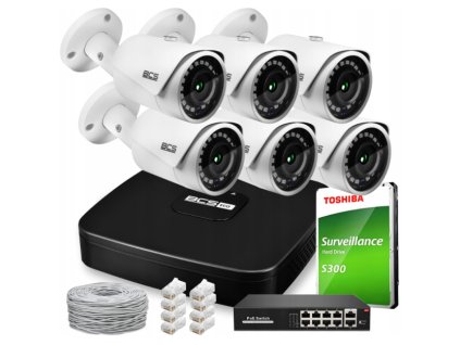 Súprava na monitorovanie IP 4Mpx, IR30m, 6 IP kamier BCS-L-TIP14FR3, 8-kanálový rekordér, PoE switch - BCS