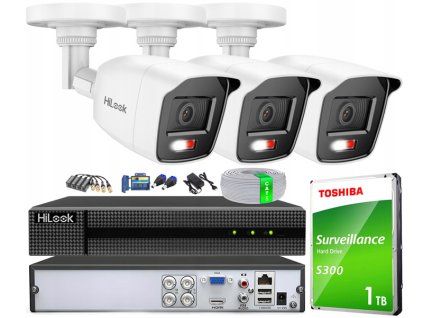 Sada na monitoring TurboHD, 3 vonkajšie kamery Hybrid Light 2Mpx, 4-kanálový rekordér - HiLook od Hikvision