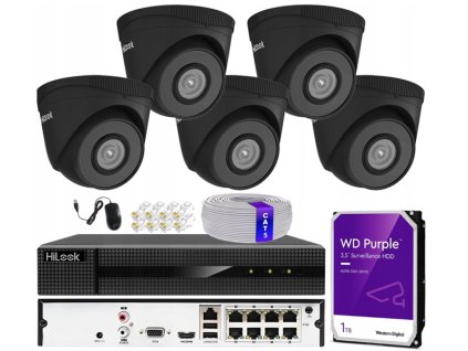 Sada na IP monitoring 5MP 5 kamier IPCAM-T5 BLACK, 8-kanálový rekordér s PoE, MD 2.0 - HiLook od Hikvision