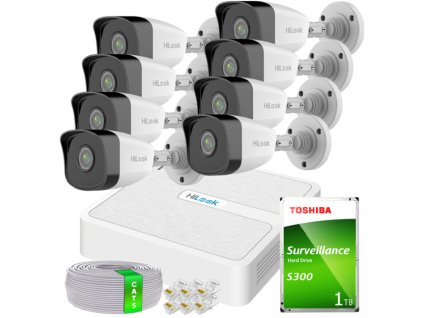 Zostava IP monitoringu FullHD 2MP, 8 kamier IPCAM-B2 IR30m, Nahrávač 8xPoE - HiLook od Hikvision