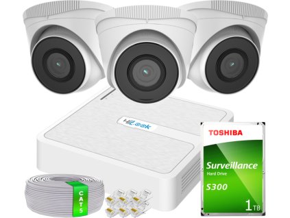 Súprava na Monitoring IP Full HD, 3 Kamery IPCAM-T2 IR30m, Nahrávač 4ch PoE - HiLook od Hikvision