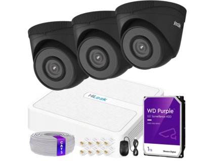 Sada na monitorovanie IP 5Mpx 3 kamery IPCAM-T5 BLACK, Nahrávač 4ch s PoE - HiLook by Hikvision