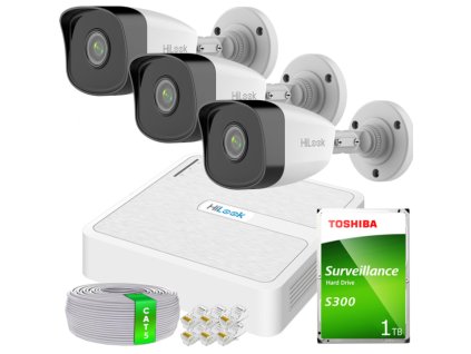 Sada na IP monitoring Full HD, 3 Kamery IPCAM-B2 IR30m, 4-kanálový PoE rekordér - HiLook od Hikvision