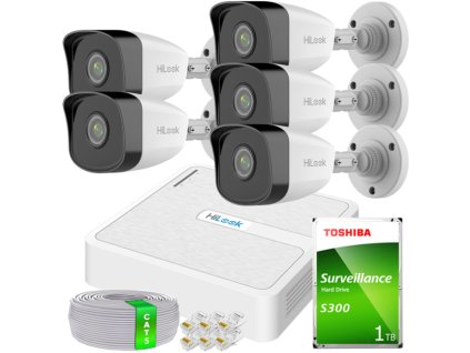 Sada na IP monitoring FullHD 2MP, 5 kamier IPCAM-B2 IR30m, rekordér 8xPoE - HiLook od Hikvision