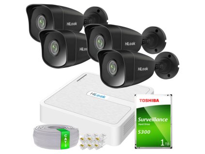Sada na IP monitoring 5Mpx 4 kamery IPCAM-B5 BLACK, Nahrávač 4ch 4xPoE - HiLook od Hikvision