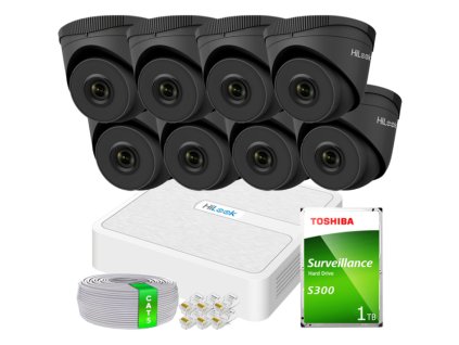 Súprava na monitorovanie HiLook od Hikvision IP 5Mpx 8 kamier IPCAM-T5 ČIERNA, Rekordér 8ch 8xPoE
