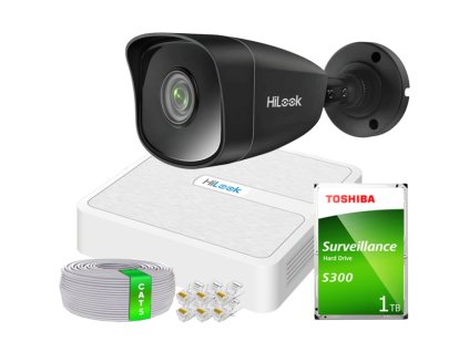 Súprava na IP monitoring 5Mpx HiLook od Hikvision, Kamera IPCAM-B5 ČIERNA, Nahrávač 4ch 4xPoE