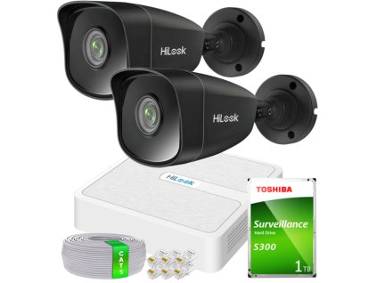 Sada na IP monitoring 5 Mpx 2 kamery IPCAM-B5 BLACK, 4-kanálový rekordér s PoE - HiLook od Hikvision