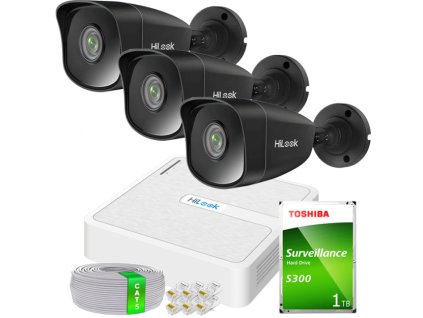 Sada na IP monitoring 5 Mpx 3 kamery IPCAM-B5 BLACK, 4-kanálový rekordér 4xPoE - HiLook by Hikvision
