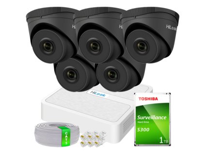Sada na IP monitoring 5Mpx s 5 kamerami IPCAM-T5 BLACK, Nahrávač 8ch 8xPoE - HiLook by Hikvision