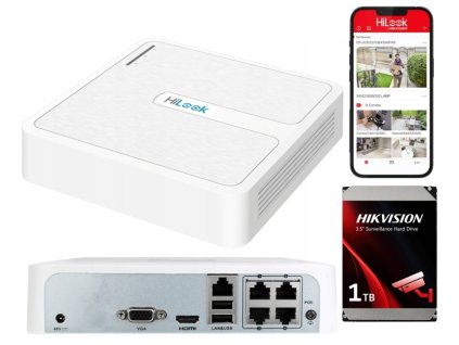 NVR-104H-D/4P-1TB - IP rekordér 4-kanálový s 1TB diskom, 4x PoE, do 6Mpx - Hilook od Hikvision