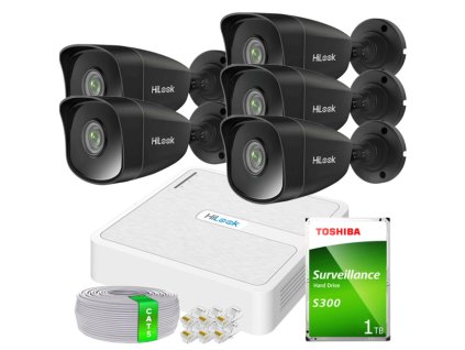 Súprava na monitorovanie IP 5Mpx 5 kamier IPCAM-B5 BLACK, Nahrávač 8ch 8xPoE - HiLook od Hikvision