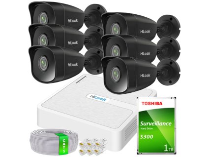 Súprava na IP monitoring 5Mpx 6 kamier IPCAM-B5 BLACK, Nahrávač 8ch 8xPoE - HiLook od Hikvision