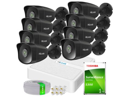 Súprava na IP monitorovanie 5Mpx 8 kamier IPCAM-B5 BLACK, 8-kanálový rekordér 8xPoE - HiLook od Hikvision