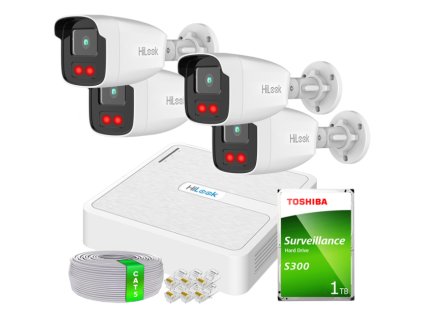 Sada pre IP monitoring Full HD, 4 kamery IPCAM-B2-50IR, IR50m, Nahrávač 4ch PoE - HiLook od Hikvision