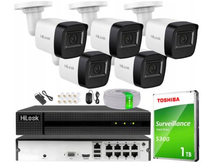 Sada na IP monitorovanie 4Mpx, 5 IP kamier, 8-kanálový PoE rekordér - HiLook od Hikvision