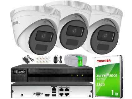 Súprava na IP monitoring 4Mpx, 3 IP kamery, 4-kánalový PoE rekordér - HiLook od Hikvision