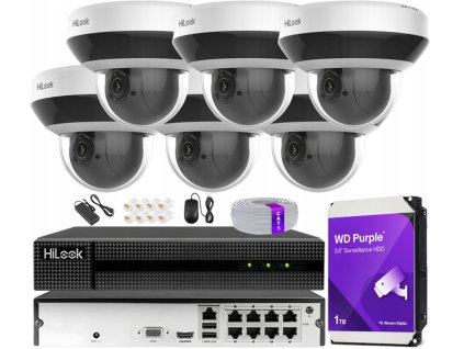 Sada na IP monitoring 4 Mpx, 6 otočných PTZ kamier C4MP, 8-kanálový PoE nahrávač - HiLook od Hikvision