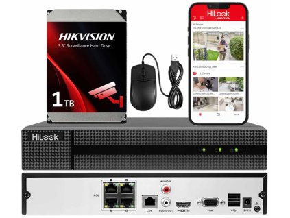 NVR-104MH-C/4P-1TB - IP 4-kanálový rekordér s 1TB diskom, 4x PoE, až 8Mpx - Hikvision