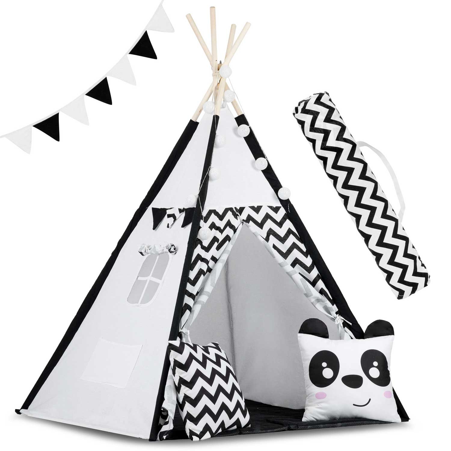 Ricokids Teepee stan biely a čierny s pandou
