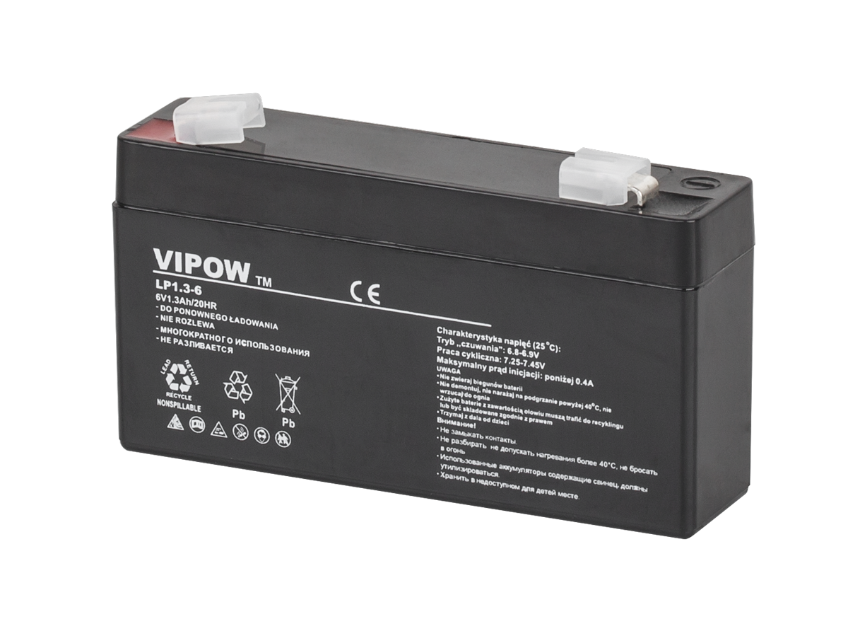 Gélová batéria Vipow 6 V 1,3 Ah L-BAT0203