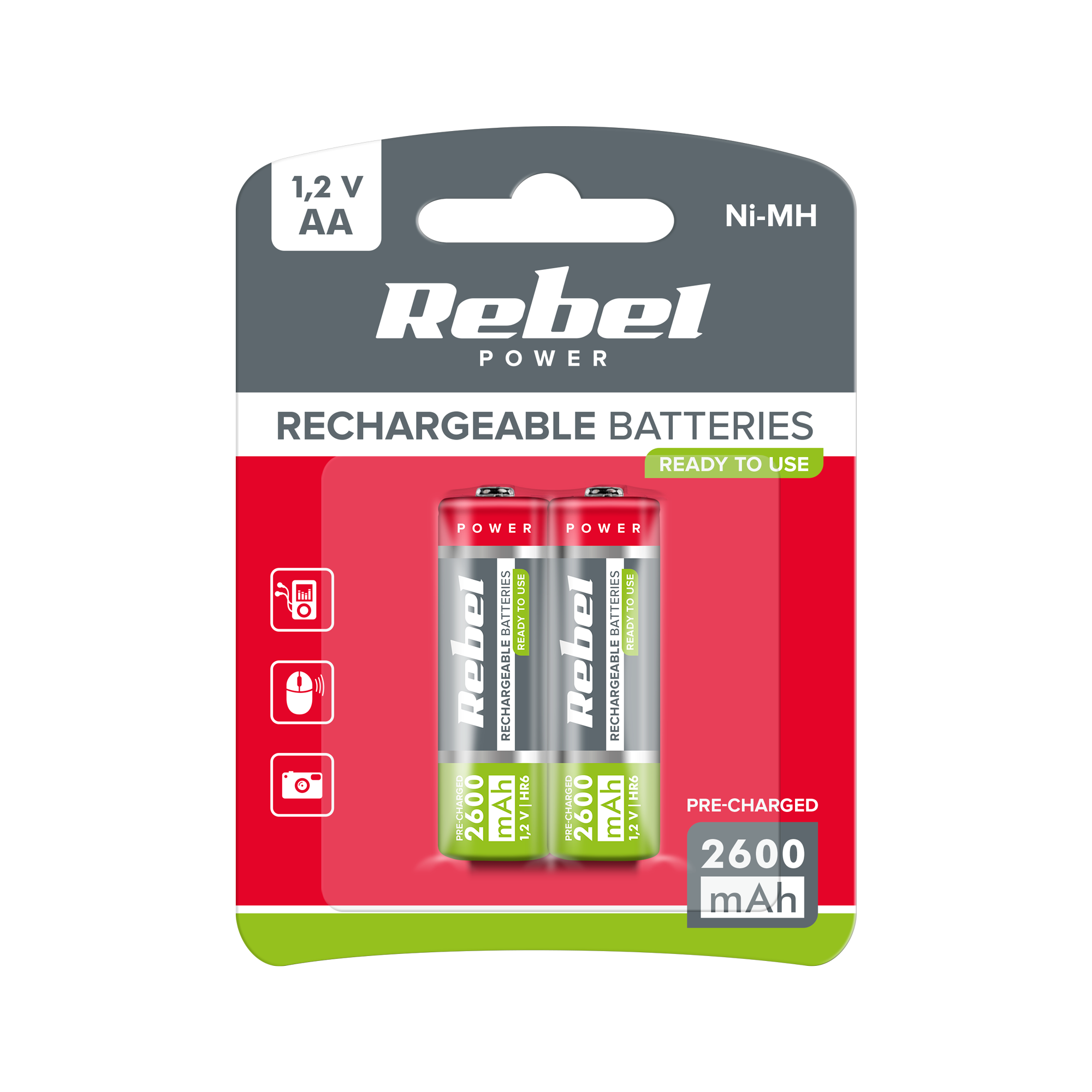 Rebel Nabíjateľné batérie AA Ni-MH HR6 2600mAh (2ks)
