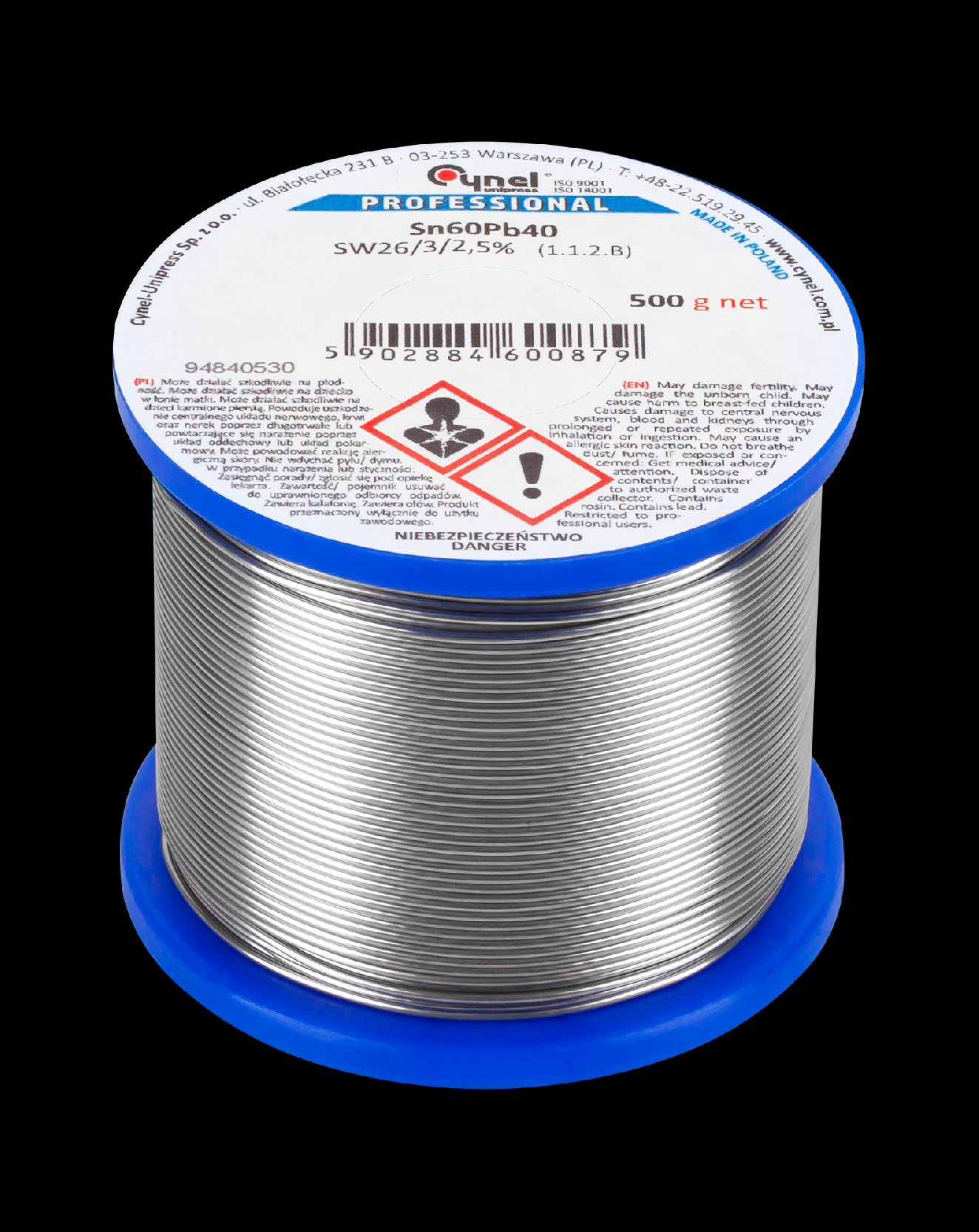 Cín na spájkovanie SN60PB40 1 mm 500 g Cynel L-LUT0107-500