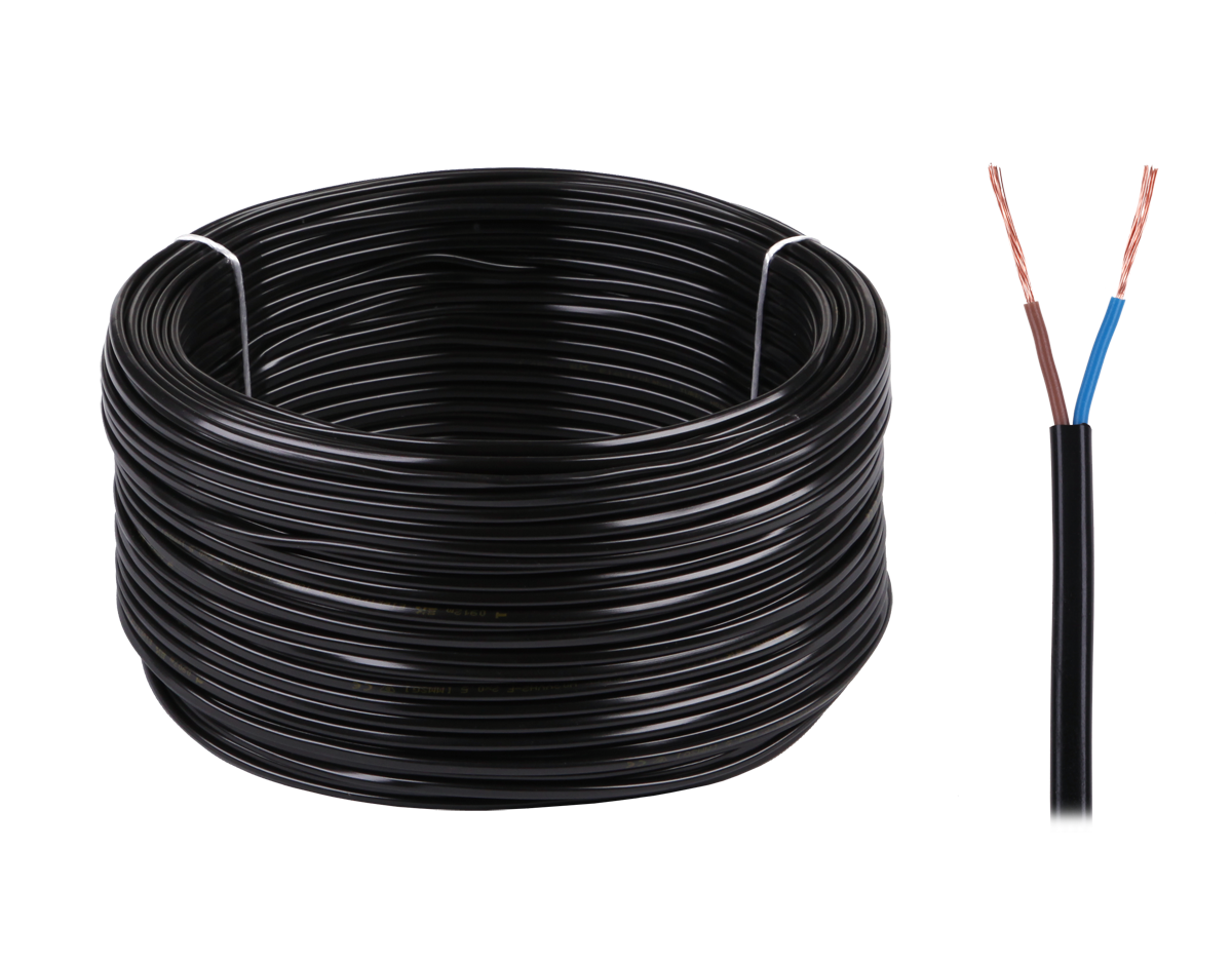 Elektrokabel Elektrický kábel H03VVH2-F 2x0,75 300/300V čierny-100m (oválny)