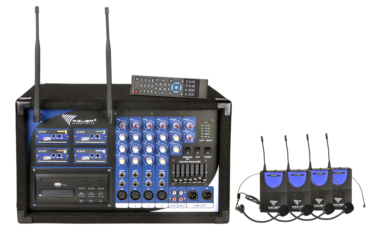 AZUSA Mikrofón 4 kanály PA-180 UHF (4 náhlavné mikrofóny)