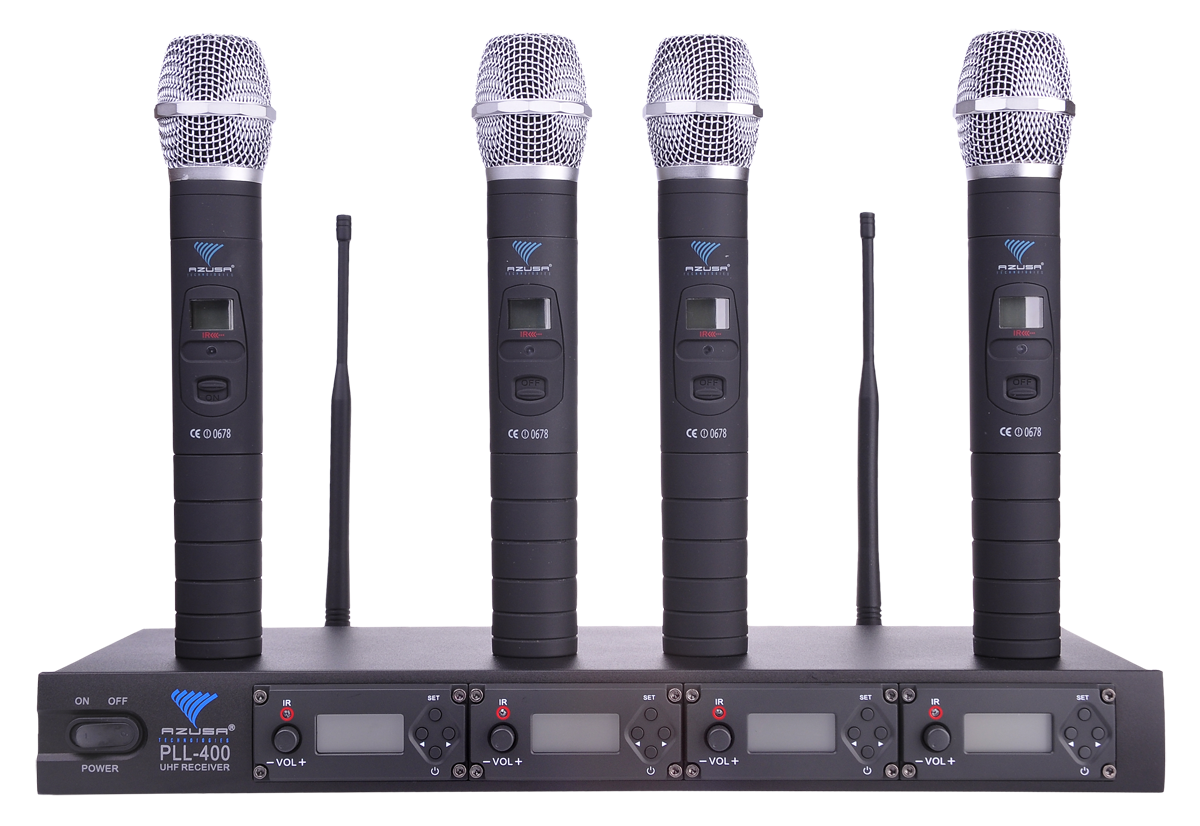 AZUSA Bzdrôtový mikrofón 4 kanály PLL-400 UHF