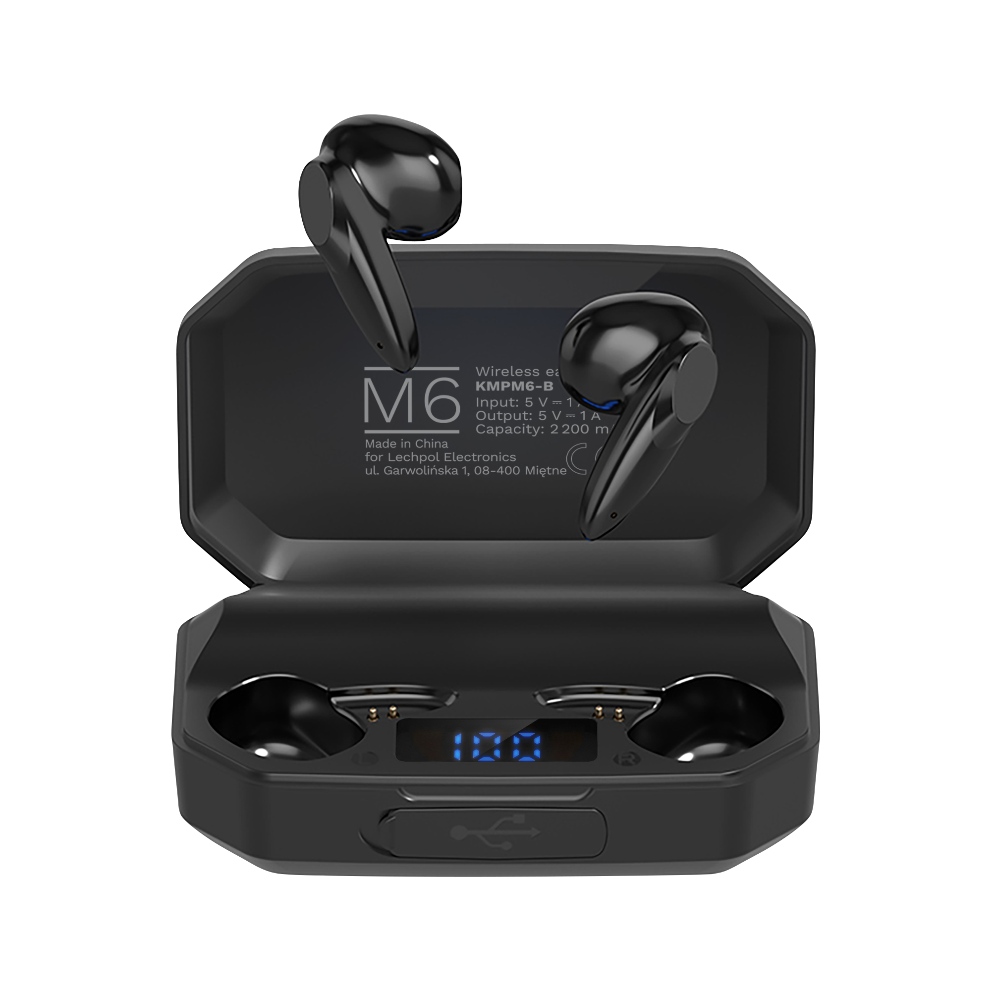 Kruger&Matz Bezdrôtové slúchadlá do uší M6 s power bankou - čierne