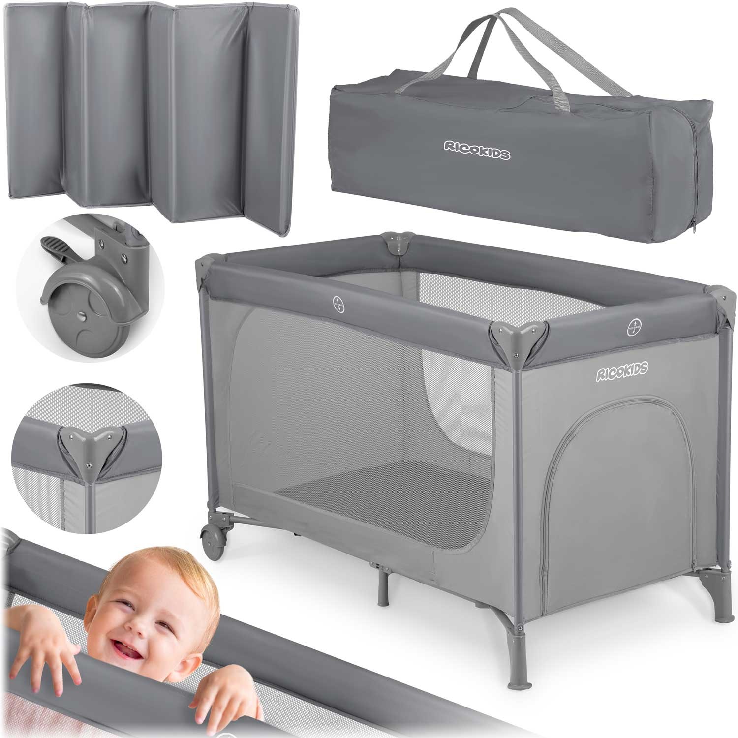 Ricokids Cestovná postieľka 125x65x78 cm RK-240 šedá