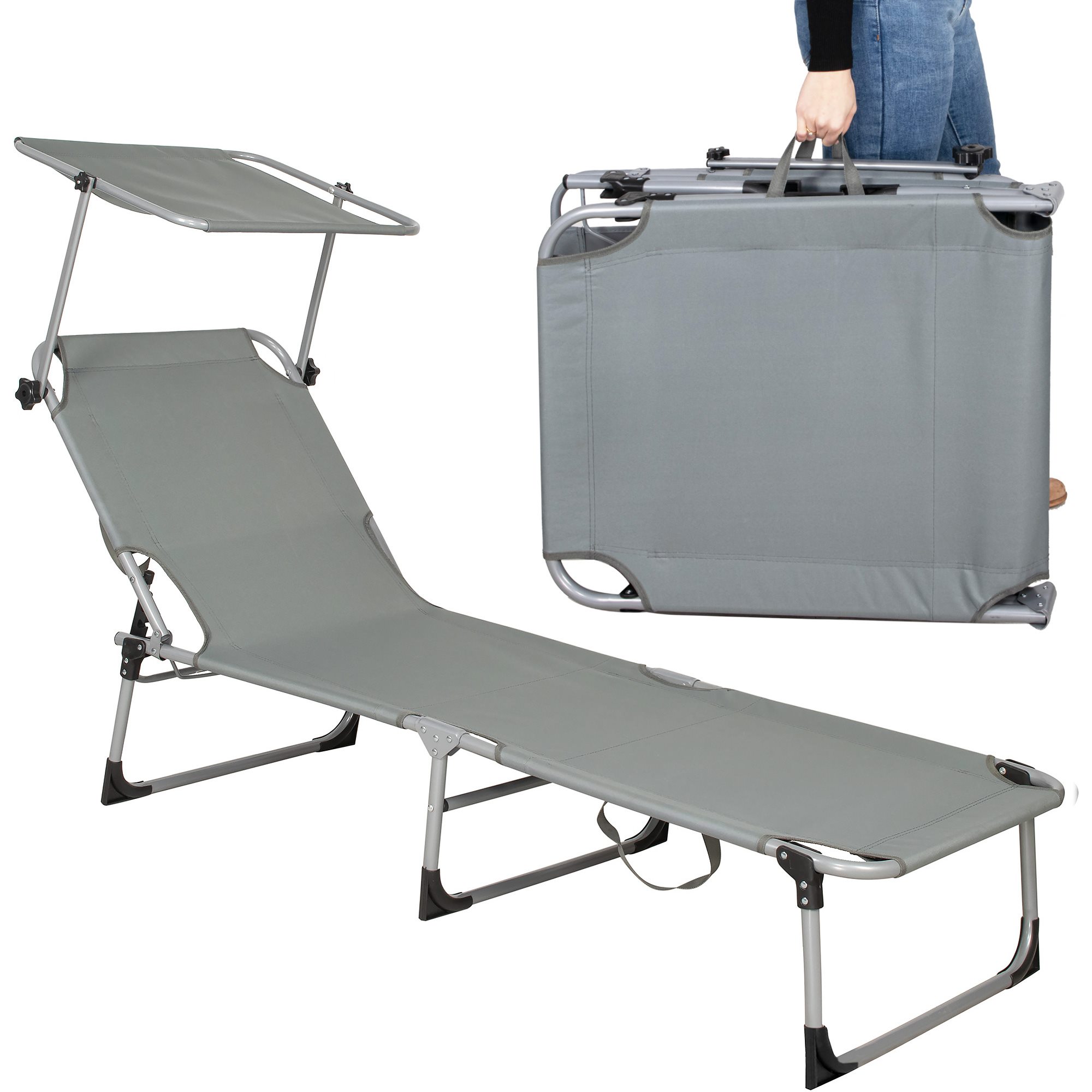 Polohovateľné skladacie záhradné lehátko so strieškou 190 × 57 cm S-GC0038