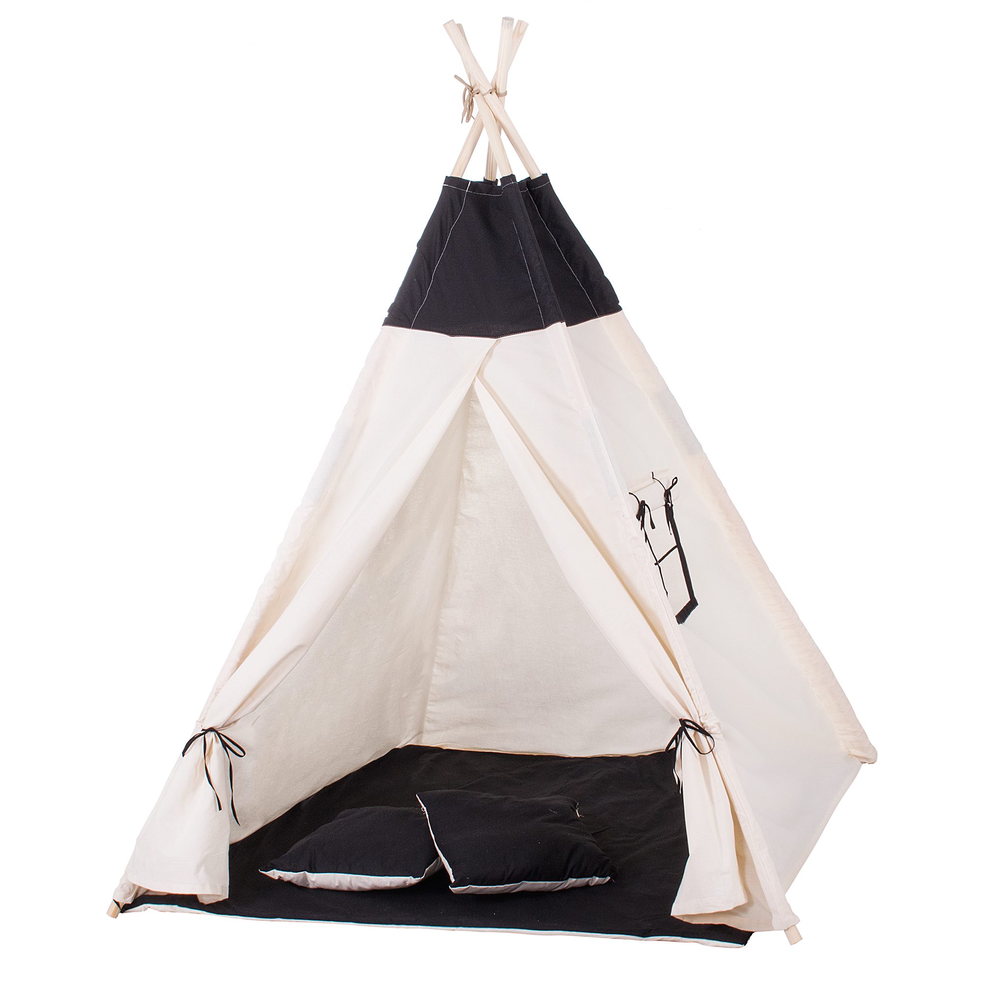 Detský teepee stan s podložkou a vankúšmi čierny 120 × 100 × 180 cm S-TIP11