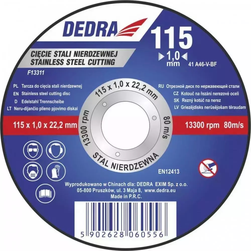 DEDRA 115,1,5x22,2 - rezný kotúč na nerez F13312