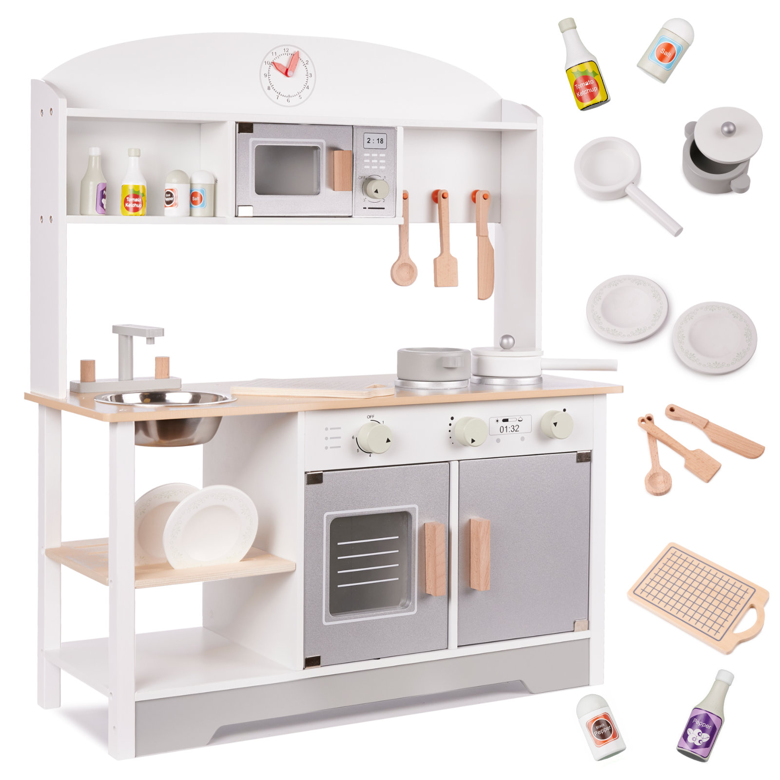 Detská drevená kuchynka MDF MODERN CLASSIC+ príslušenstvo