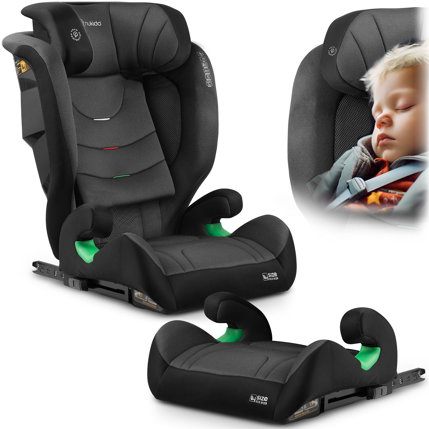 Detská autosedačka Nukido Louis Soft čierno-sivá 15-36 kg ISOFIX