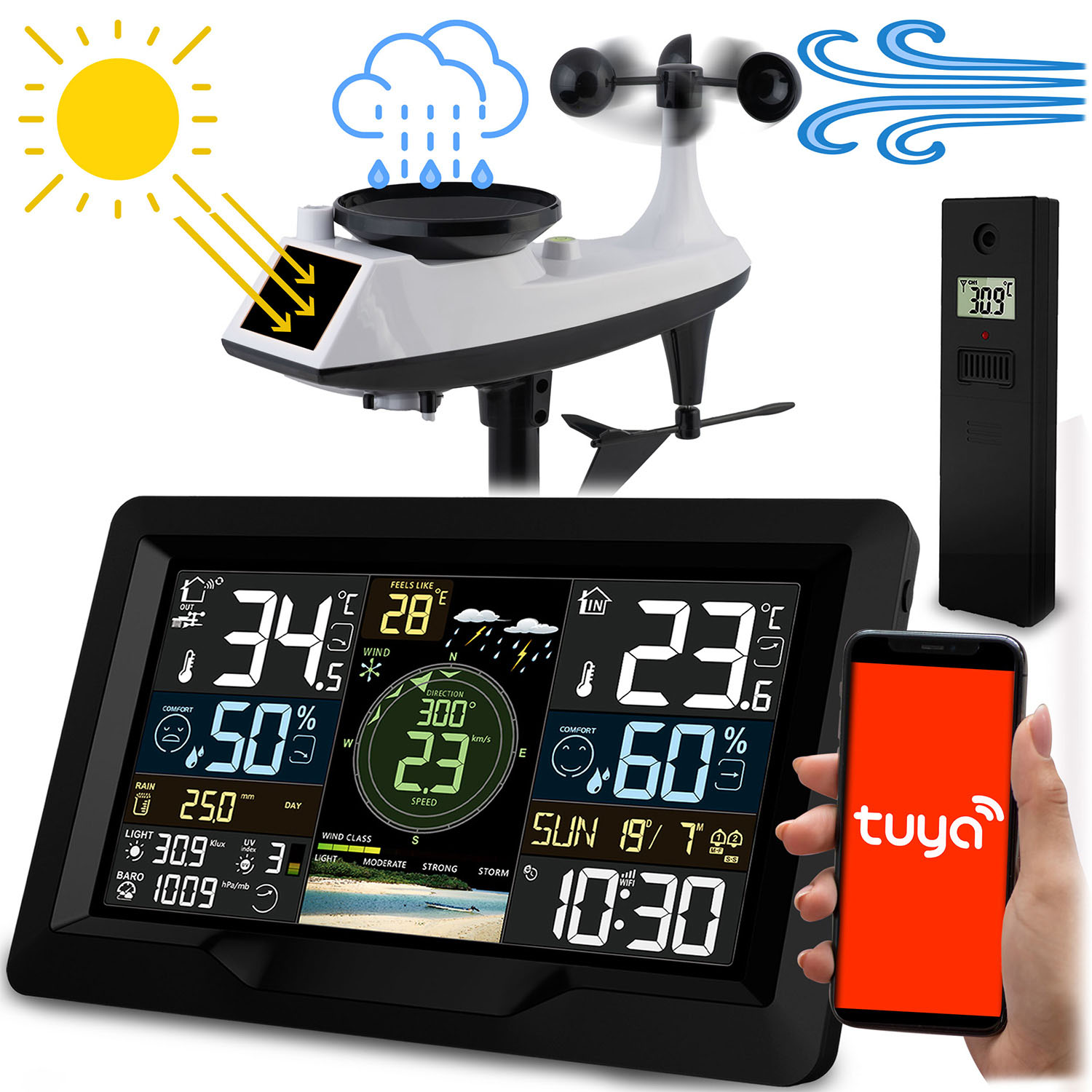 Berdsen Meteorologická stanica so senzorom vetra a dažďa BD-914 čierna