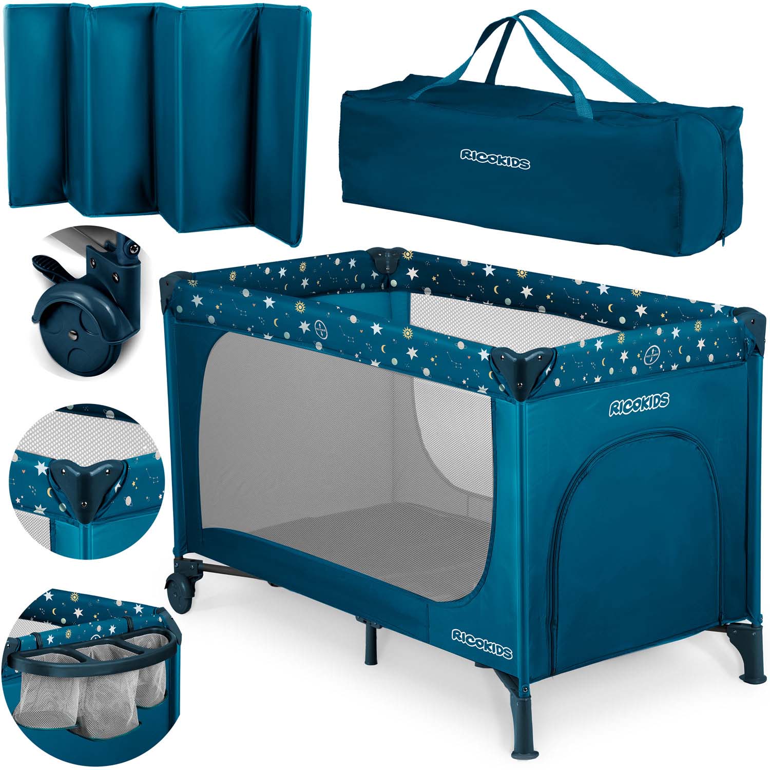 Ricokids Cestovná postieľka 125 x 65 x 78 cm RK-240 tmavomodrá