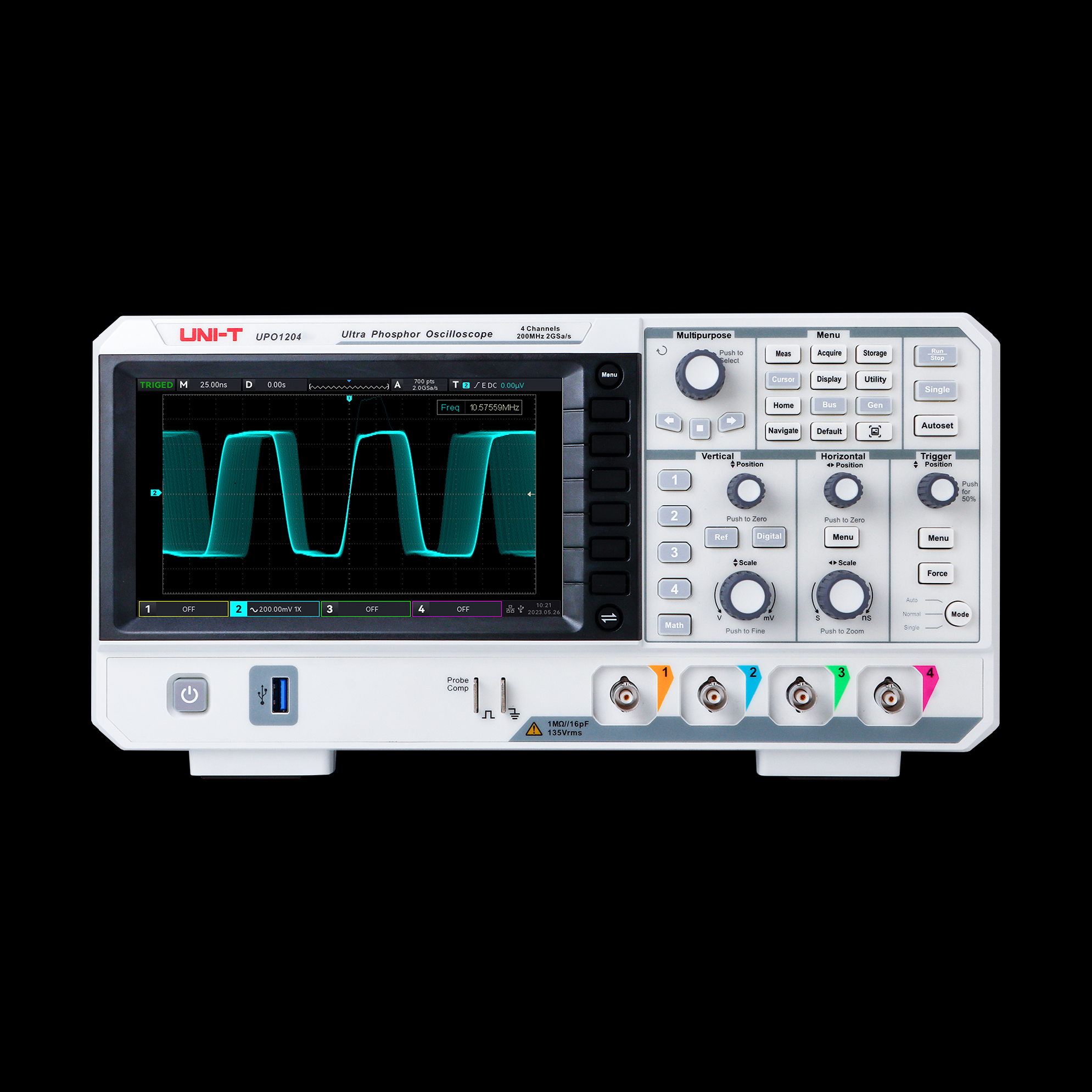 Digitálny osciloskop Uni-T UPO1204 4-kanálový 200 MHz L-MIE0524