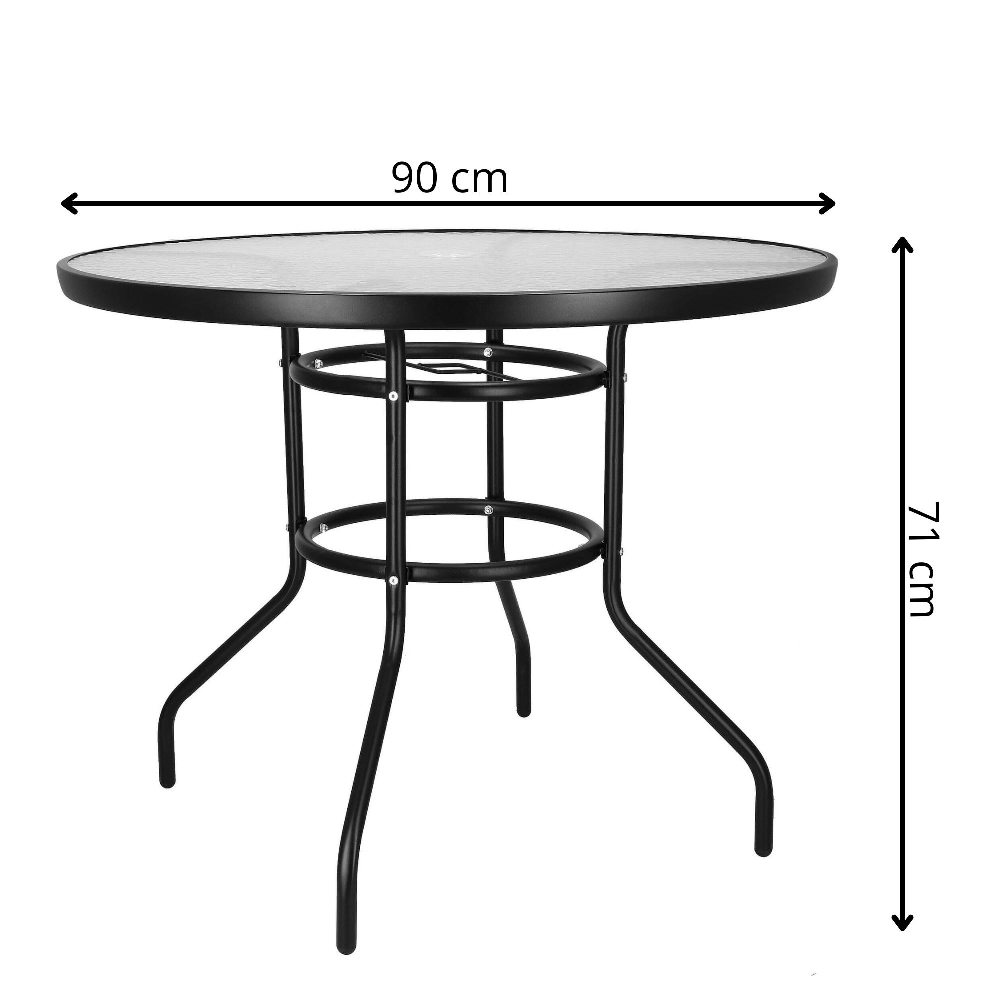 Záhradný stôl so sklenenou doskou a otvorom na slnečník 90 cm S-GF1021