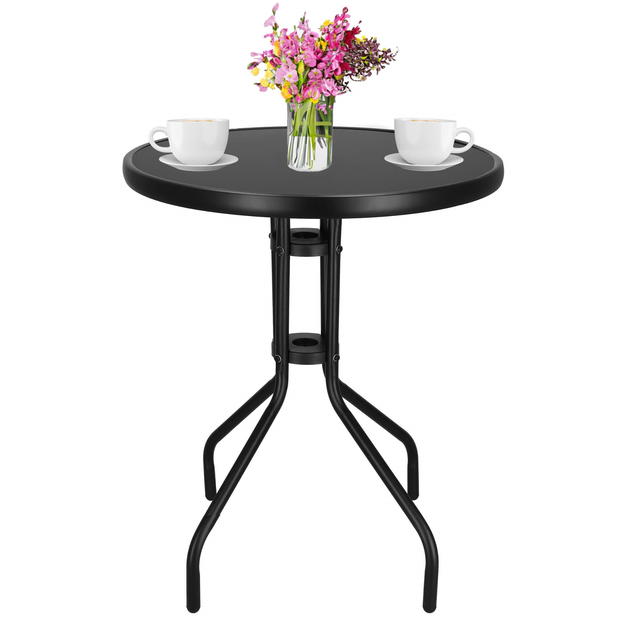 Záhradný stolík okrúhly so sklenenou doskou 60 cm čierny S-GF0082