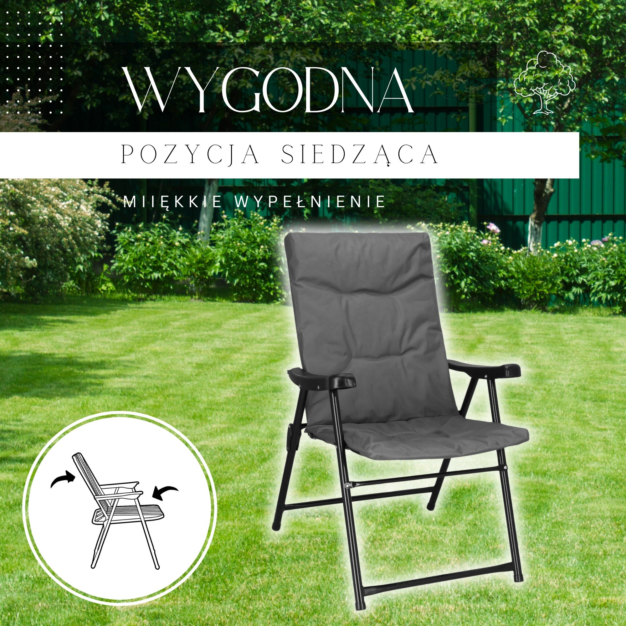 Skladacia záhradná stolička s podrúčkami S-GC0064